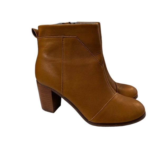 Toms Booties Women’s 7 Brown Leather Lunata Boots Casual Round Toe Block Heel - Picture 1 of 13